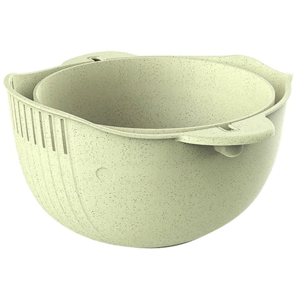 2-in-1 Kitchen Strainer / Colander and Double Drain Basket for Fruit Vegetable Cleaning Washing Mixing, Green