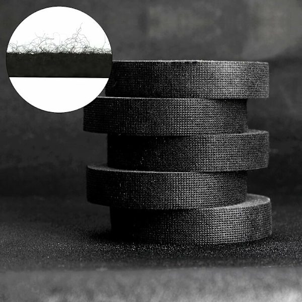 Rolls Fabric Tape, Varmeisolerende Tape til Indpakning, Bilkabler, Varmebestandig, Lydabsorberende (Sort)