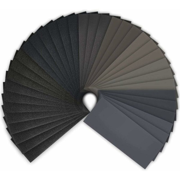 Sandpapper, 120 till 3000 Grit Vatten/Torrsandpapper 9 x 3,6 tum, Används för polering av metall, trä, bilar, våt (42 papper)