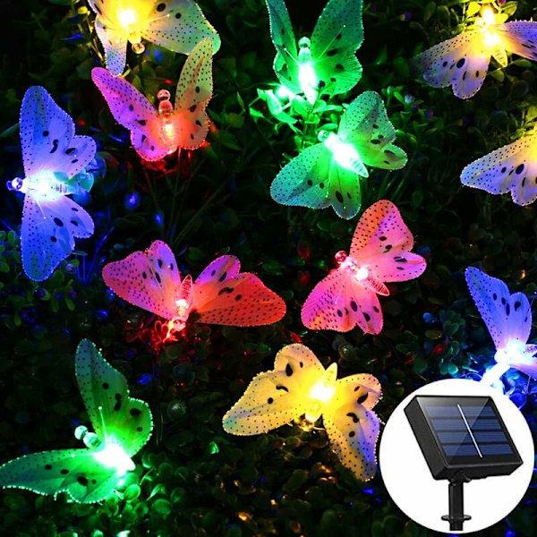 Solcellslingor utomhus, 12 LED flerfärgade fjärilslampor, vattentäta 2 lägen utomhus trädgårdsdekorativa fjärilsfiberoptiska fjärilslampor