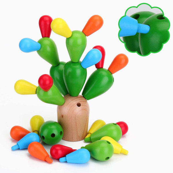 Träpusselleksak för barn, kaktusleksak, Creative Montessori Blo