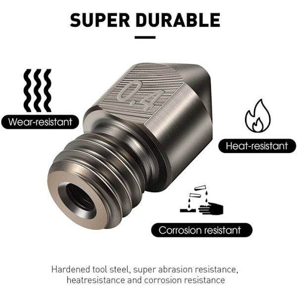 15 st 0,4 mm Härdat Stål MK8 3D-skrivar Extrudermunstycke Allt Metall Varmände för 3