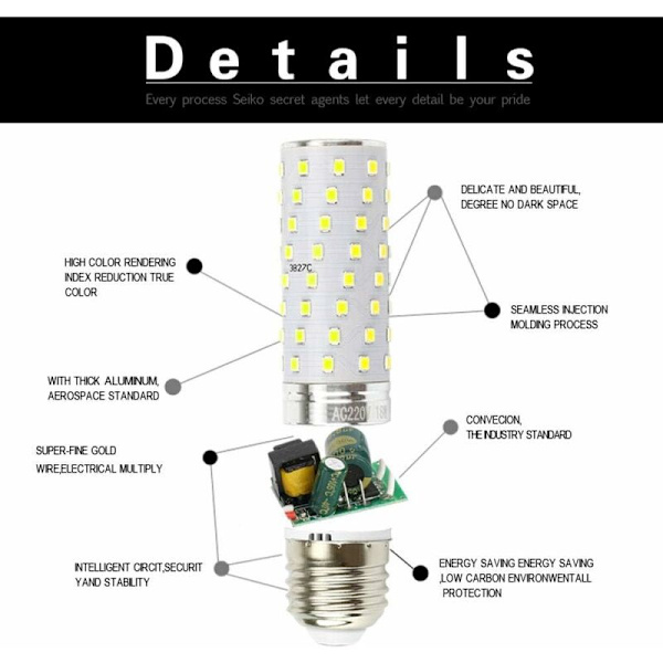 Ljusstark LED-lampa E27 E14 LED-majslampa 12W 16W LED-varmvit ljus/kallvit LED-spotlight - Kallvit E27 12W HIASDFLS