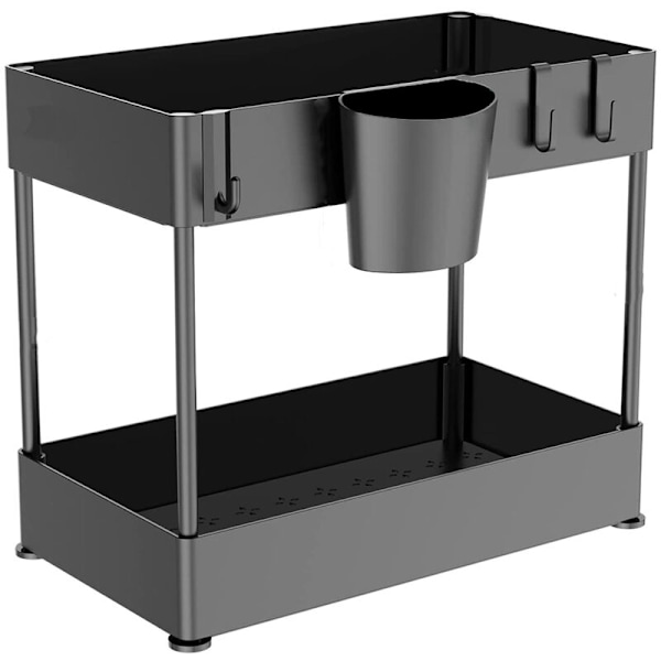 Under Sink Organiser & Opbevaring, Under Sink Badeværelses Organiser, 2-Tier Organiser med 4 Kroge, Under Sink Badeværelse