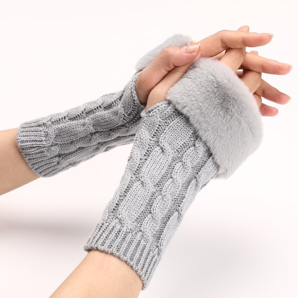 Vridde korte, lodne hansker for kvinner høst- og vinterstrikkede armtrekk med varme ermer i ull med synlige halvfinger