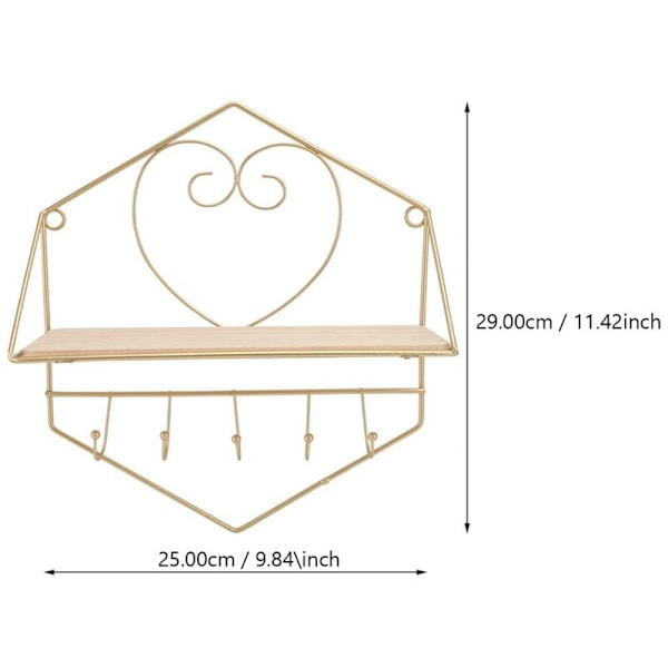 Vægmonteret Sekskantet Metal Opbevaringshylde Beslag Dekorativ Væghylde med Hængende Krog til Hjemmet