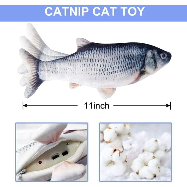 2 st katt leksak, realistisk simulering elektronisk fisk leksak, rörlig fisk katt leksak USB laddning kattunge lek