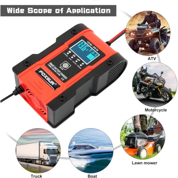 12V 6A - 24V 3A billaddare för bil, multifunktions smart laddare, helautomatisk billaddare för bilar, motorcyklar, används för laddning av batt