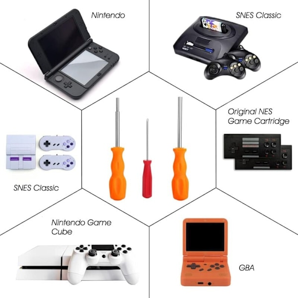 Gamebit 3-delad säkerhetsskruvmejselset - 3,8 mm & 4,5 mm - Säkerhetsskruvmejsel och 2,5 mm skruvmejsel - för Super Nintendo, SNES, N64 spelkassett