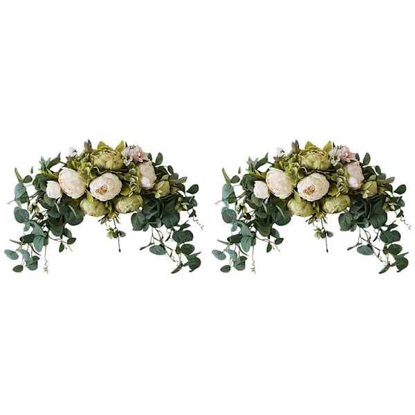 2X Kunstig Blomsterkrans, 30 Tommer Håndlaget Blomsterkrans med Blad Rose Peony Buekrans Simuleringsblomster