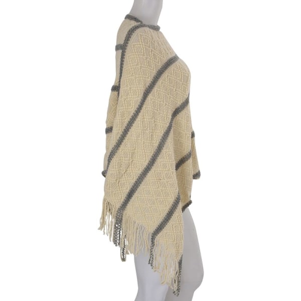 Kvinners Oversized Heklet Uregelmessige Striper V-hals Dusj Sjal Damer Casual Løs Frakk Skjerf Cap Genser Jakker Aprikos