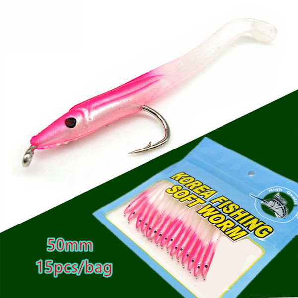 Falsk Havfiske Agnsfisk med Bionisk Ål Haken 5cm/0.6G T-Hale Simulering Myke Insekter 45 stk Rosa