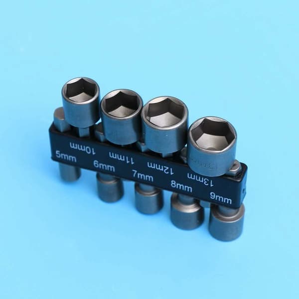 Skrutrekkerbitsholder 9 stk 5-13 mm Imperial Socket Drill Bit Set med slagmutter for 1/4\" Hex Shank Drill