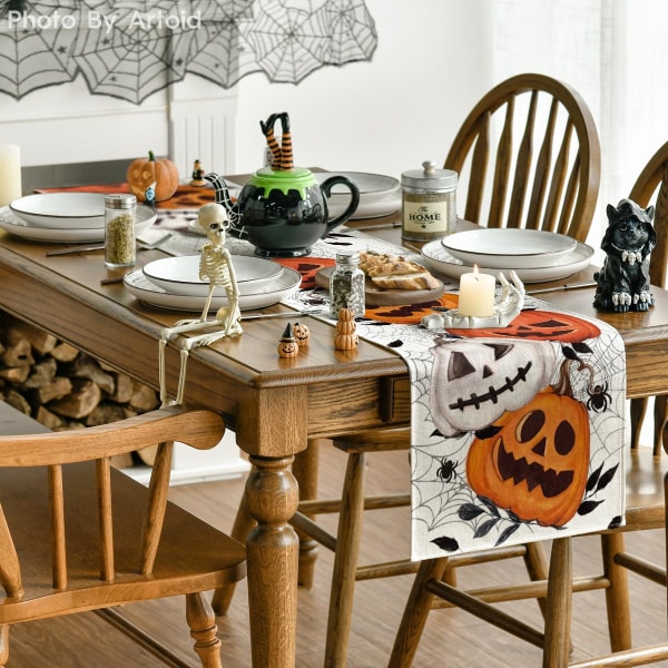 Halloween pöytäliina kurpitsa hämähäkinverkko Halloween pöytäliina, kausiluonteinen syksyinen keittiön pöytäkoristelu, sopii kotijuhliin 33*183c