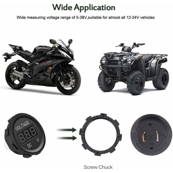 12-24V DC Voltmeter LED Digital Display Vattentät för Båt Motorcykel Lastbil Marin (Blå)