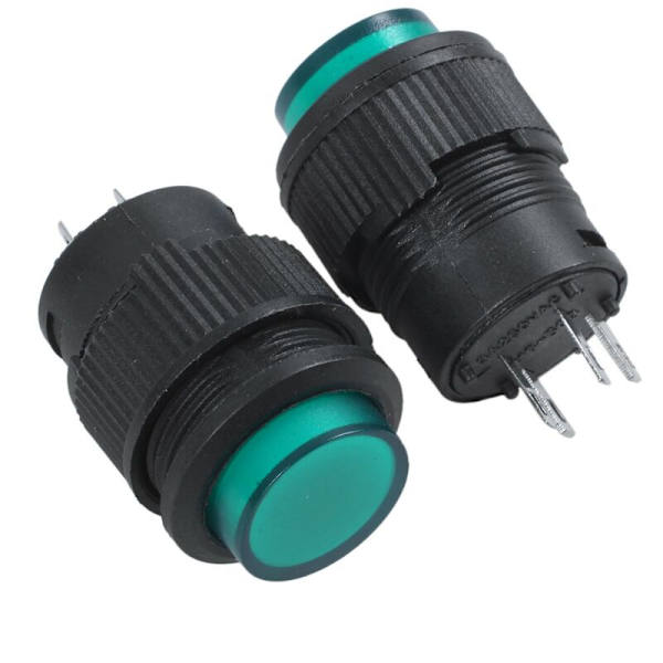 2 st 4 Terminaler Grön LED Lampa Momentan Tryckknappsbrytare DC 3V