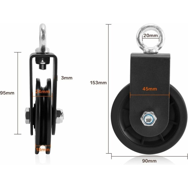 Repskivor 90mm remskiva med U-fäste, effektiv DIY blockremskiva för fitnessutrustning, 2 st-