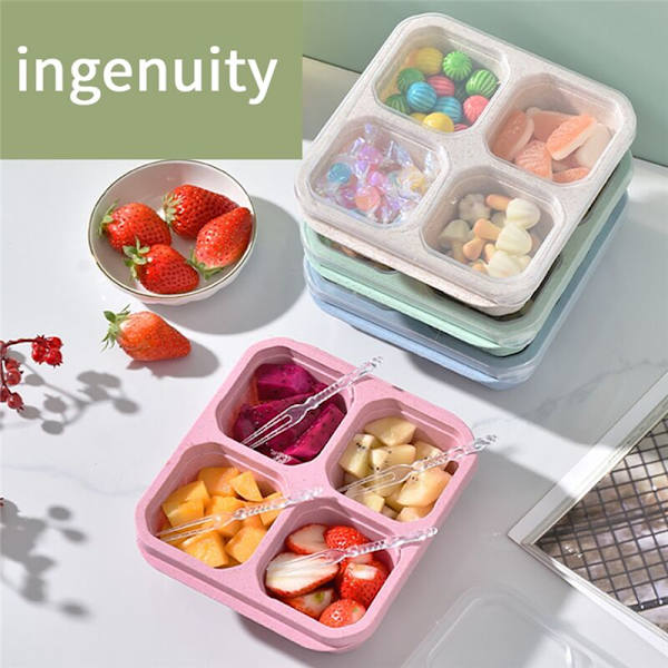 Bentobox - 4 Fack, Återanvändbara Matlådor för Matlagning, Perfekta Matförvaringslådor, Kompakta och Stapelbara