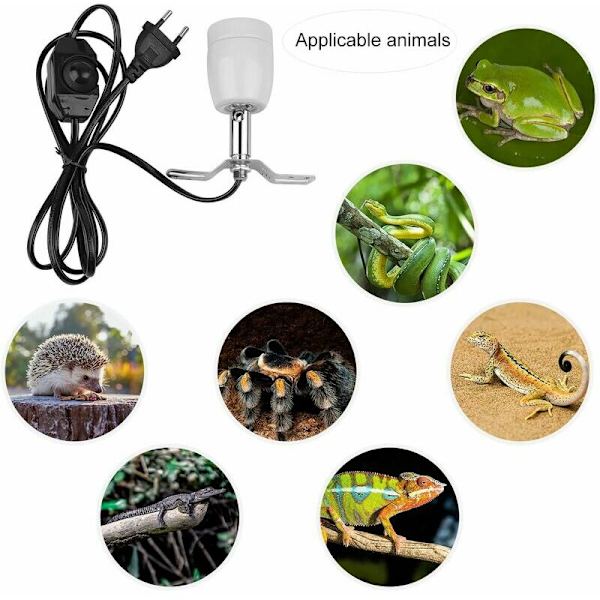 Skildpaddevarmelampebase, Reptilvarmer 360° Drejelig Lampeholdermontering (Pære Ikke Inkluderet), Dæmpbar, til Lamper Max 300W——