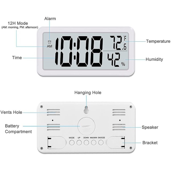 2 kpl Digitaalinen Herätyskello, Työpöytäkello, Paristoilla Toimiva LCD Elektroninen Kellon Koristeet Toimistoon Keittiöön Makuuhuoneeseen - Valkoinen