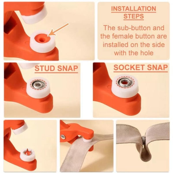 Femklør Knapp Installasjonsverktøy Tangsett, Usynlig Trykknapp, Sømløs Knappsett Egnet for DIY Håndverk.