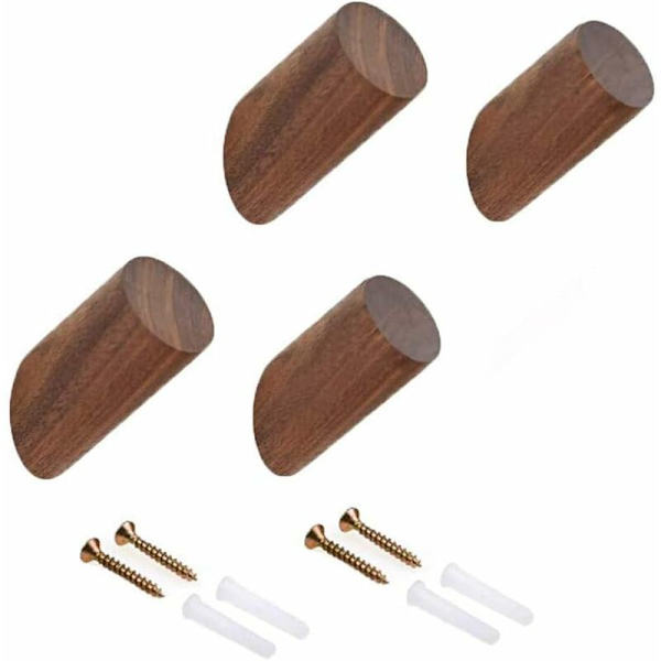 4 stycken naturliga träklädkrokar, trähattkrokar, träklädkrok, naturlig massiv valnötsträ modern handgjord väggmonterad klädkrok för vägg, kök