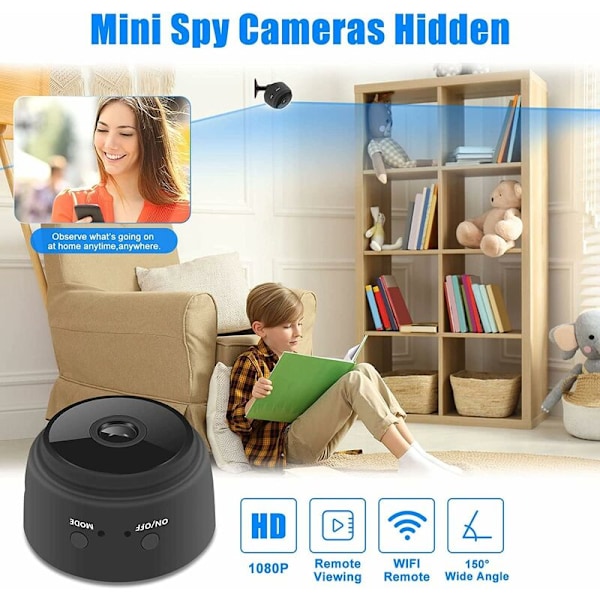 Maskot Dold Spionkamera 1080p Full HD Magnetisk WiFi Svart med Trådlös Rörelsedetektering och Ljud och Video för Hemövervakning med Nattseende