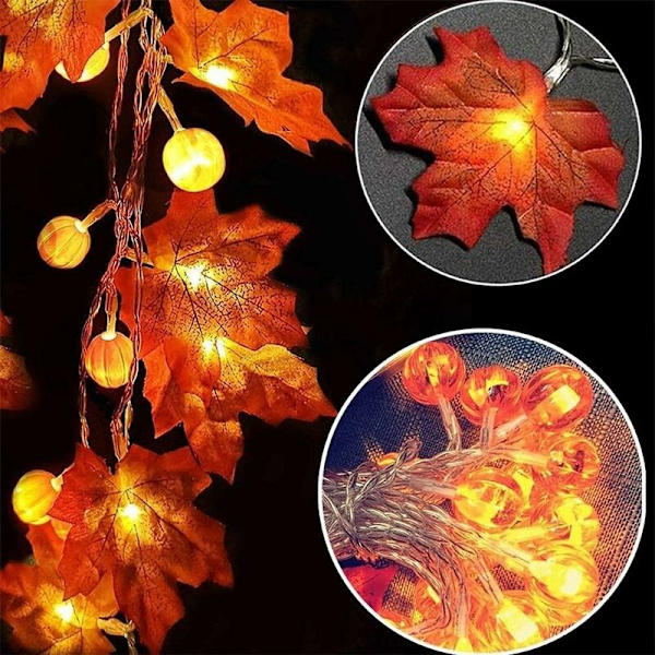 Lönnlövslyktor, 1.65M 10LED / 4.5M 30LED, Batterifria, Höstlövsgirlang för Halloween, Fest, Jul, Thanksgiving