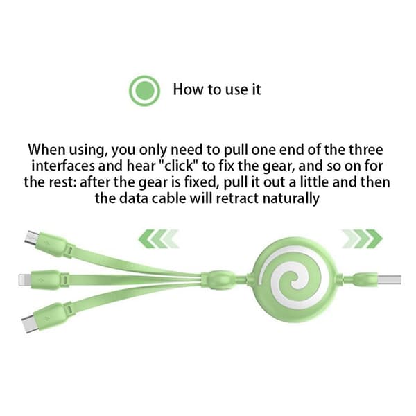 100cm 3 i 1 USB-laddningskabel för Mini USB Typ C-kabel Retractable Portable Laddningskabel Gul