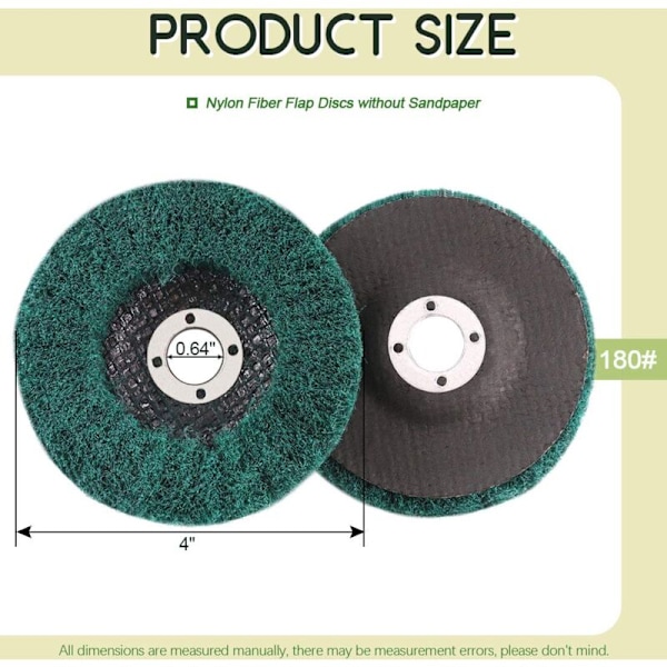 10 stk. Serie Nylon Fiber Polerhjul Slibepude Flap Disc til Vinkelsliber Grøn 100X16Mm