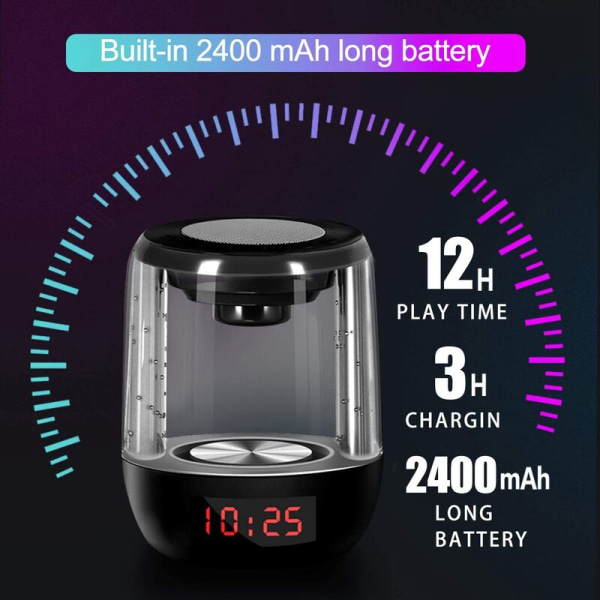 1 Set Bluetooth 5.0 Högtalare 4 i 1 Digital Bordslarm, Bärbar Högtalare 7 Färger LED Färgglada Nattlampor