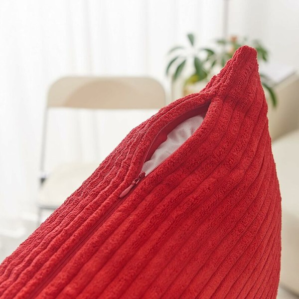 Lantio-tyynynpäällinen 2 kpl, Koristeelliset raidalliset samettiset suorakaiteen muotoiset tyynynpäällinen, pitkät tyynynpäällinen sohvalle - 12 x 20 tuumaa, punainen
