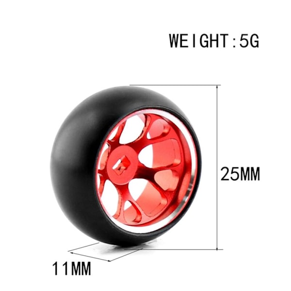 Hårda plast drivdäck däckfälg metallhjul för 284131 K969 K989 Mini-Z 1/28 RC bildelar, röd