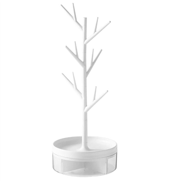 Branch Shaped Holder with Rotating Base and Storage Box, Tree Tower Shaped Hanging Organizer, White