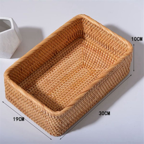 Handvävd Rattan Korg, Frukt Te, Snacks, Bröd, Rektangulär Kosmetisk Förvaringslåda, Hushållsartiklar M