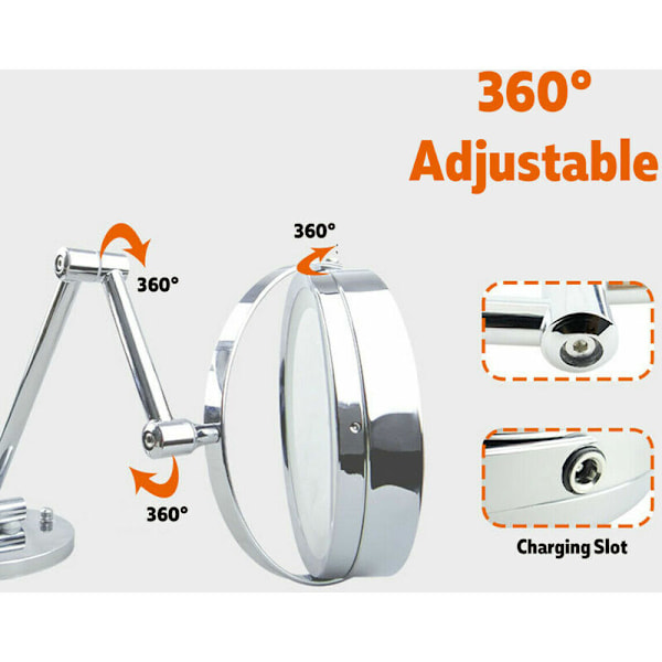 10x Förstorande LED-Sminkspegel med 360° Badrumsfäste