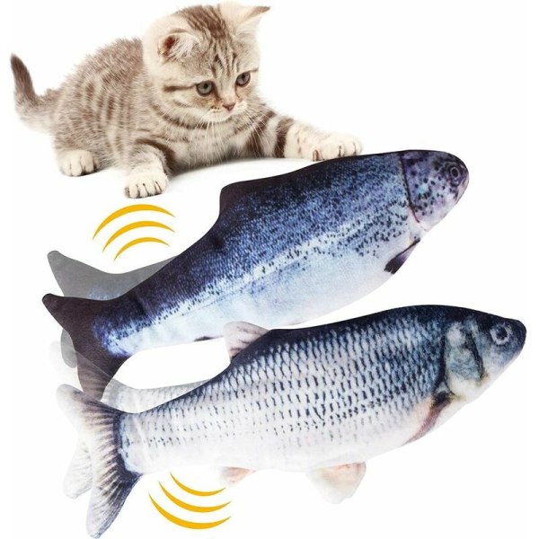2 stk katteleke, realistisk simulering elektronisk fiskleke, bevegelig fisk katteleke USB-lading kattungespill