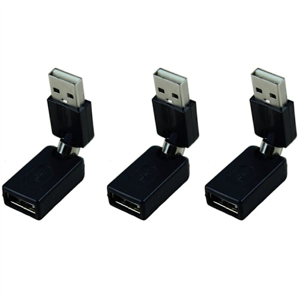 3 kpl Mustaa USB 2.0 Uros-liitäntä 360 asteen kiertoa tukevaan jatkojohtoon