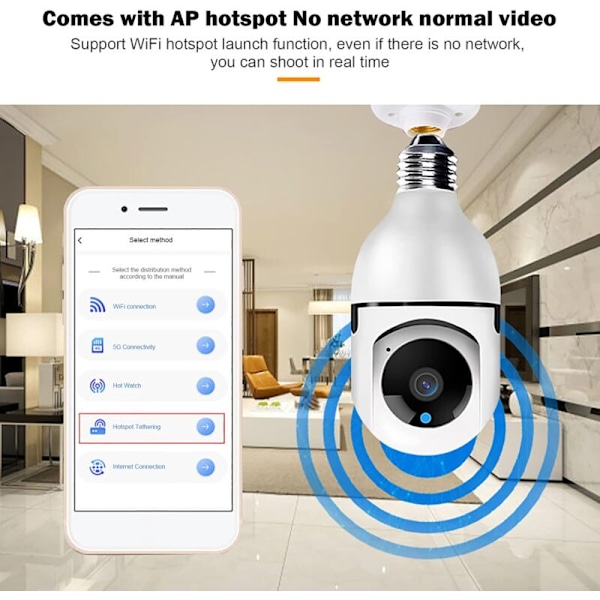 Ljuslampa Kamera, 1080P Full HD Trådlös Wifi Kamera, Nattseende Hem Säkerhetskamera, Fjärråtkomst, Tvåvägsljud, Inomhus Utomhus Hem Säkerhet