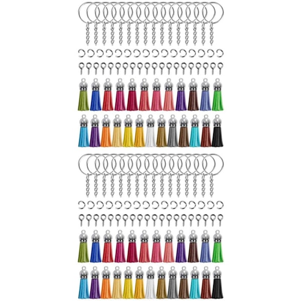Nøglering Tassels, 100 stk. Læder, 100 stk. Springringe og 100 stk. Øjepinde til Akryl Nøglering Blanks