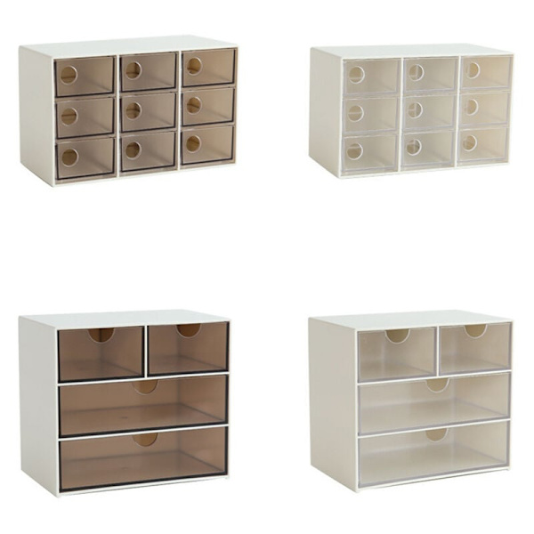 -Venlig Desktop Clear Plastic Opbevaringsboks Skabe til Små Genstande Makeup Event Organizer-4 Celler Brun