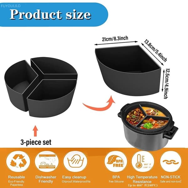 Slow Cooker Liners, 3 i 1 Silikone Slow Cooker Separator til 6 Quart Oval og Rund Separator (Grå)