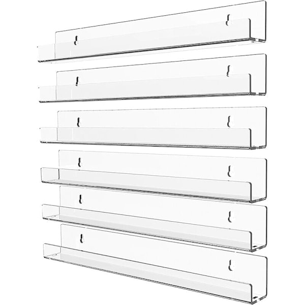 6 stk. Akryl Transparent Flydende Hylde, Usynlig Væg Hylde, Moderne Billedskærm Legetøj Organizer Record Holder