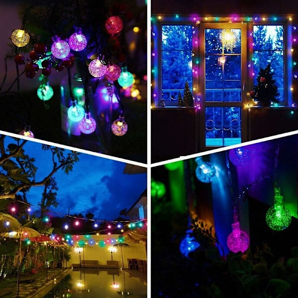 Udendørs Solcelledrevne Lysstrenge, 30 Søde LED-Boblelys 6,5m - 8 Tilstande, Vandafvisende Dekoration til Udendørs, Bryllup, Hjem, Have, Terrasse, Fest (Multi)