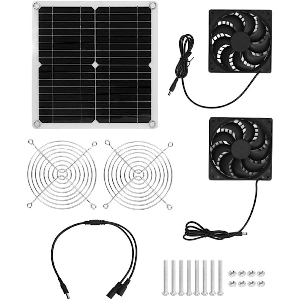 Solcellsdriven Avluftfläkt, 20W Vattentät Solcellsdriven Fläkt, USB Solcellsdriven Fläkt Solpanel Växthus för Husbilar Växthus Husdjurshus Hönshus