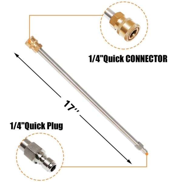 Puhdistusaineen jatkotanko 17 tuumaa ruostumaton teräs 1/4 tuuman liitäntä painepesurin suutin
