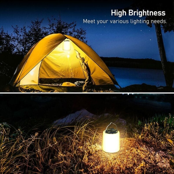 Uppladdningsbar Camping Lykta, Uppladdningsbar LED Camping Lampa - 3000K Varmvitt Ljus, Justerbar Ljusstyrka 3 Lägen, 10H+ Batteritid, Bärbar & W