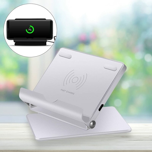Trådlös Laddare med Justerbart Stativ 10W / 7.5W / 5W Automatisk Avstängning för Android Kretskydd - Silver