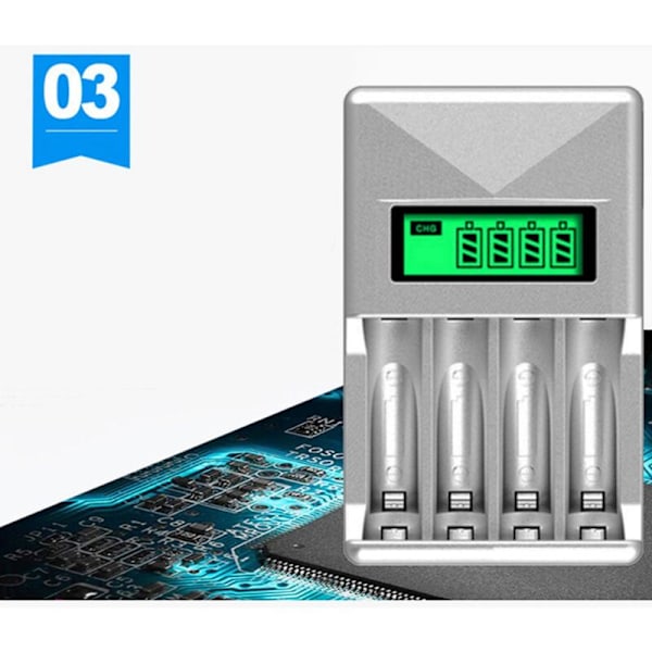 4-Slots Intelligent Batterilader til AA/AAA NiCd NiMh Genopladelige Batterier LCD Display EU Stik