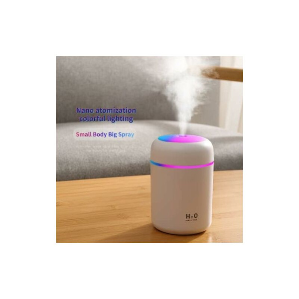 Fargerik Kule Mini Søt Luftfukter USB 300ml Bærbar med 7 Farger 2 Tåke Moduser Ultra Stille Egnet for Hjem Bil Soverom Kontor og Reise (Rosa)